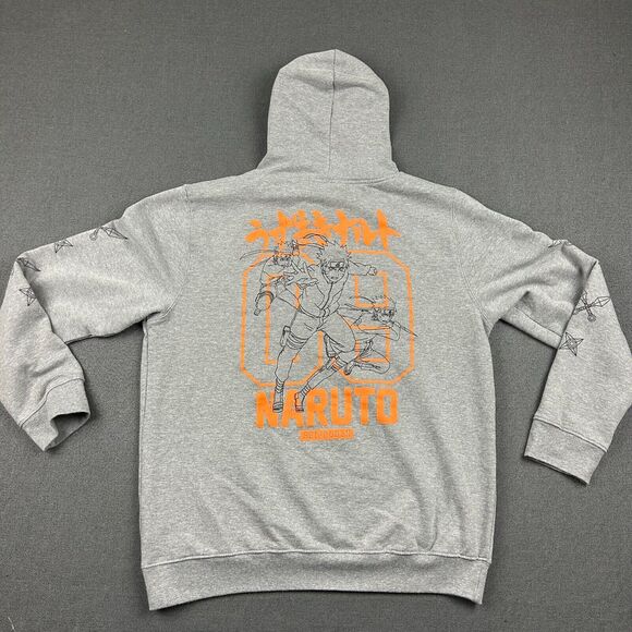 Naruto‎ Hoodie Mens Large Shippuden Hidden Leaf Village Vizmedia Sweatshirt Gray - Picture 7 of 10